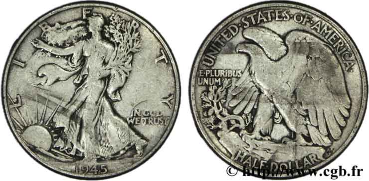 ÉTATS-UNIS D AMÉRIQUE 1/2 Dollar Walking Liberty 1945 Philadelphie TB 