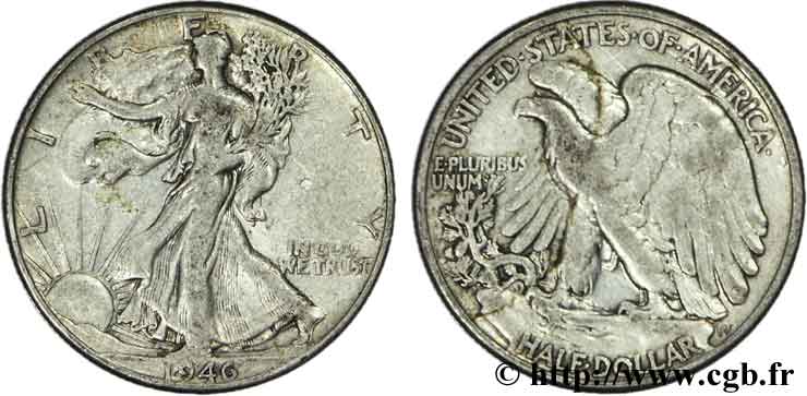 ÉTATS-UNIS D AMÉRIQUE 1/2 Dollar Walking Liberty 1946 Philadelphie TB 