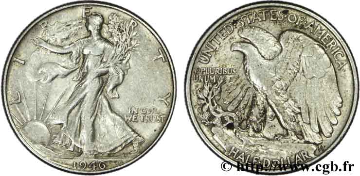 ÉTATS-UNIS D AMÉRIQUE 1/2 Dollar Walking Liberty 1946 Philadelphie TB+ 