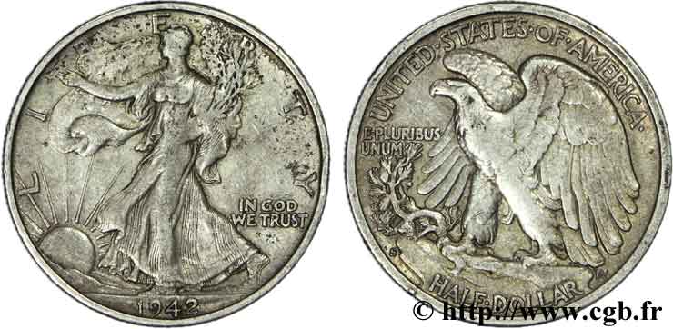 ÉTATS-UNIS D AMÉRIQUE 1/2 Dollar Walking Liberty grand ‘S’ / large mint mark 1942 San Francisco - S TB 
