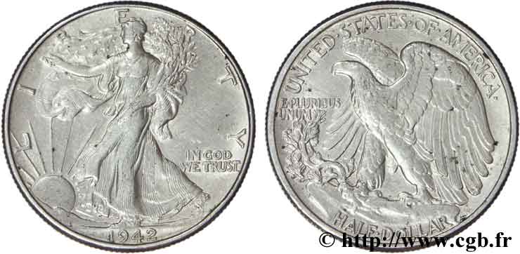 ÉTATS-UNIS D AMÉRIQUE 1/2 Dollar Walking Liberty 1942 Philadelphie TTB+ 