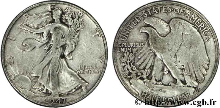 ÉTATS-UNIS D AMÉRIQUE 1/2 Dollar Walking Liberty 1947 Philadelphie TB 