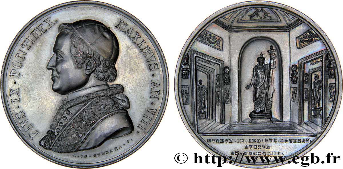 VATICAN ET ÉTATS PONTIFICAUX Médaille annuelle Pie IX / Vue de l intérieur du Musée du Latran MDCCCLIII (1853), AN VIII 1853 Rome SPL 