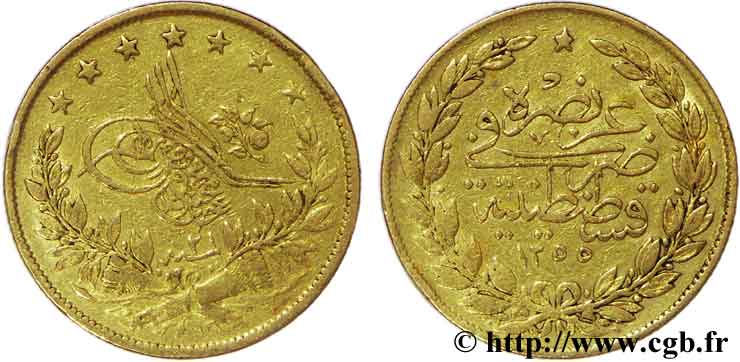 TURQUIE 100 Kurush en or Sultan Abdul Meijid AAH 1255, An 21 1859 Constantinople TB30 