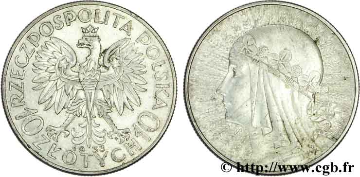 POLOGNE 10 Zlotych aigle / reine Jadwiga 1933 Varsovie SUP 