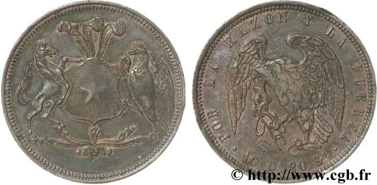 CHILI Essai de 8 escudos en bronze écu aux armes du Chili / condor debout à gauche n.d. Santiago SUP58 