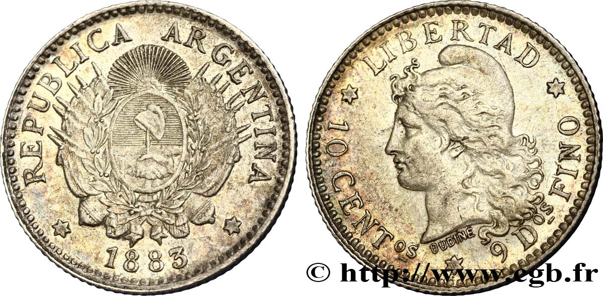 ARGENTINE 10 Centavos 1883  SUP+ 