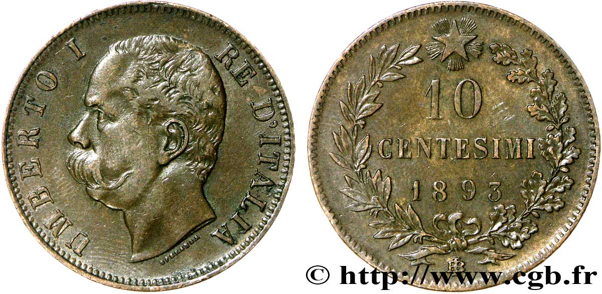 ITALIE 10 Centesimi Humbert Ier 1893 Birmingham TTB 