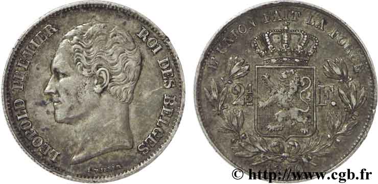 BELGIQUE 2 1/2 Francs 2e type, petite tête nue Léopold Ier / écu couronné 1849 Bruxelles TTB48 