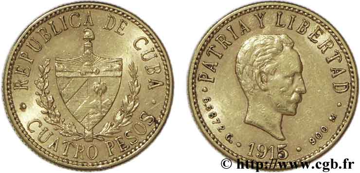 CUBA 4 Pesos emblème / José Marti 1915 Philadelphie TTB53 