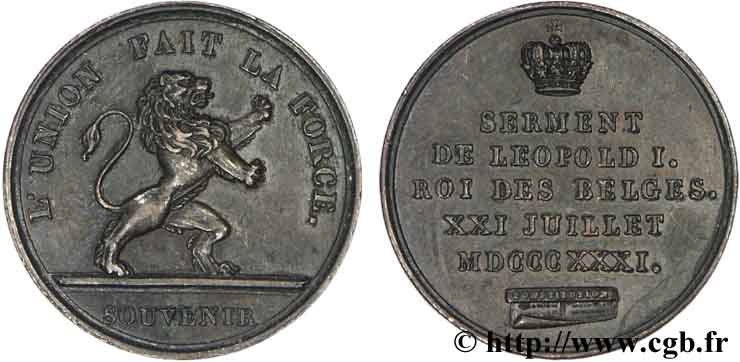 BELGIQUE Médaille du serment de Léopold Ier  XXI juillet  MDCCCXXXI, lion 1831  SUP 