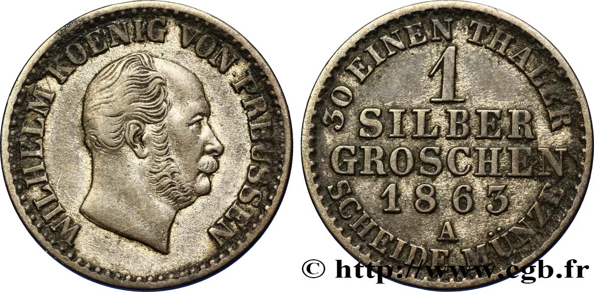 ALLEMAGNE - PRUSSE 1 Silbergroschen Royaume de Prusse Guillaume Ier 1863 Berlin TTB+ 