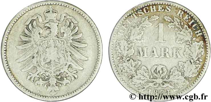 ALLEMAGNE 1 Mark Empire aigle impérial 1874 Berlin TB+ 