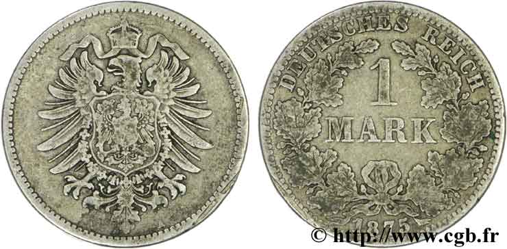 ALLEMAGNE 1 Mark Empire aigle impérial 1875 Berlin TTB 