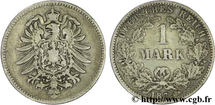 ALLEMAGNE 1 Mark Empire aigle impérial 1875 Karlsruhe - G TB+ 