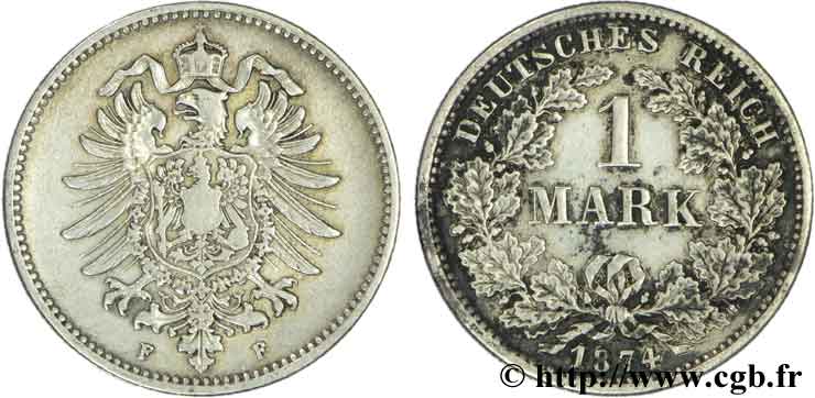 ALLEMAGNE 1 Mark Empire aigle impérial 1874 Stuttgart - F TTB 