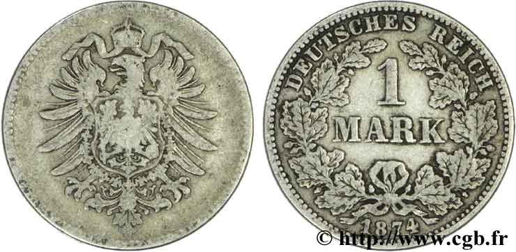 ALLEMAGNE 1 Mark Empire aigle impérial 1874 Karlsruhe - G TB+ 