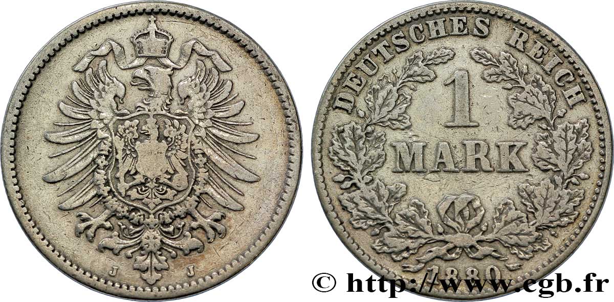 ALLEMAGNE 1 Mark Empire aigle impérial 1880 Hambourg - J TTB 