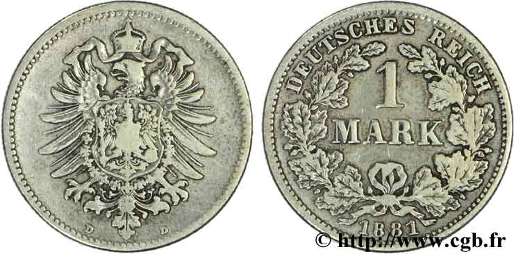 ALLEMAGNE 1 Mark Empire aigle impérial 1881 Munich - D TTB 