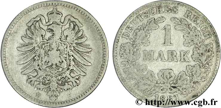 ALLEMAGNE 1 Mark Empire aigle impérial 1881 Stuttgart - F TB+ 