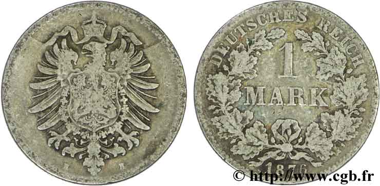 ALLEMAGNE 1 Mark Empire aigle impérial 1876 Darmstadt - H TB+ 