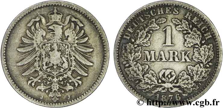 ALLEMAGNE 1 Mark Empire aigle impérial 1876 Hambourg - J TTB 