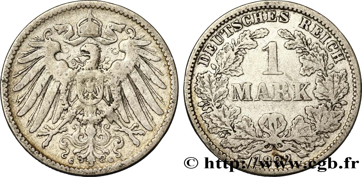 ALLEMAGNE 1 Mark Empire aigle impérial 2e type 1892 Karlsruhe - G TB+
