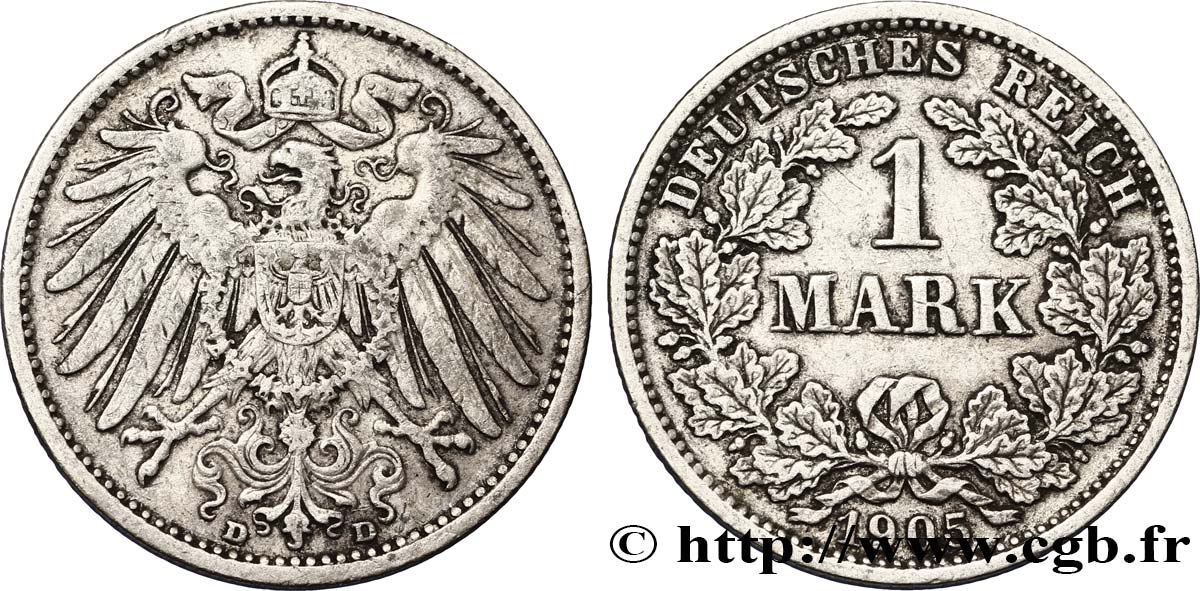DEUTSCHLAND 1 Mark Empire aigle impérial 2e type 1905 Munich - D SS 
