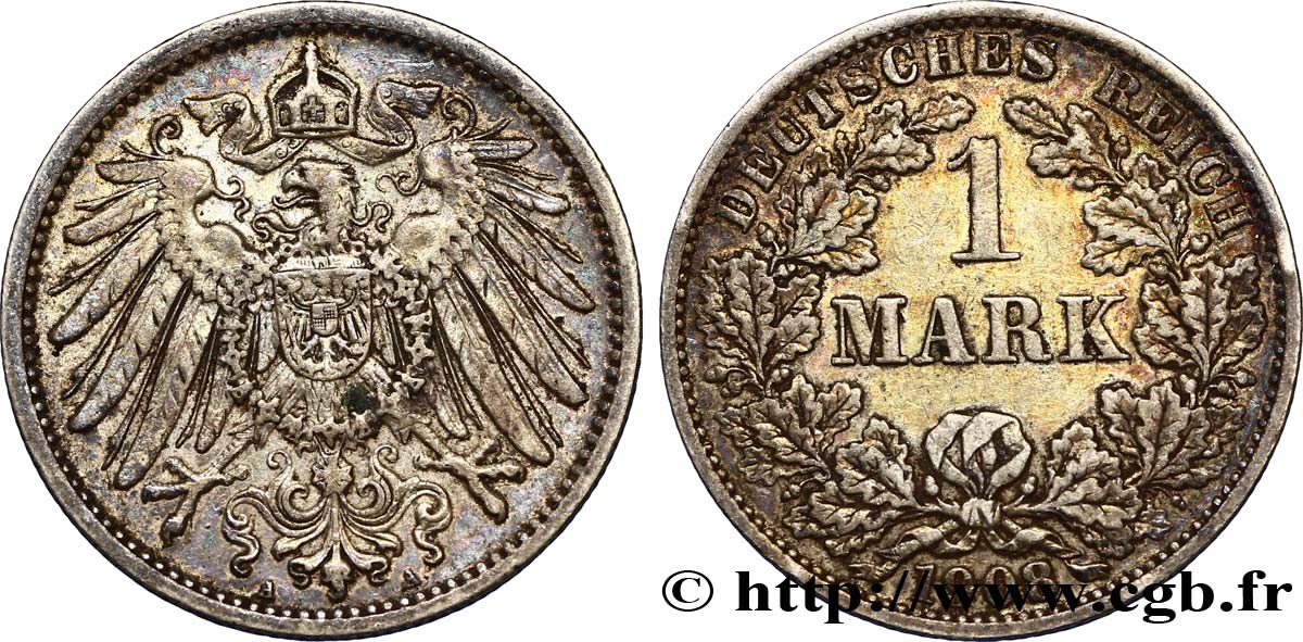 ALLEMAGNE 1 Mark Empire aigle impérial 2e type 1908 Berlin SUP 