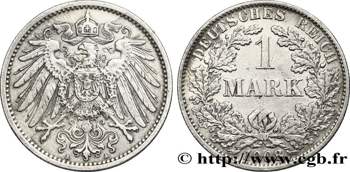 ALLEMAGNE 1 Mark Empire aigle impérial 2e type 1908 Berlin SUP 