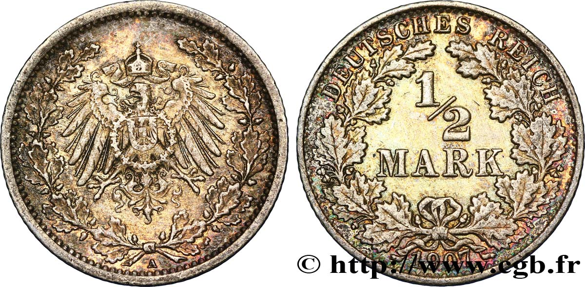 ALLEMAGNE 1/2 Mark Empire aigle impérial 1907 Berlin SUP 