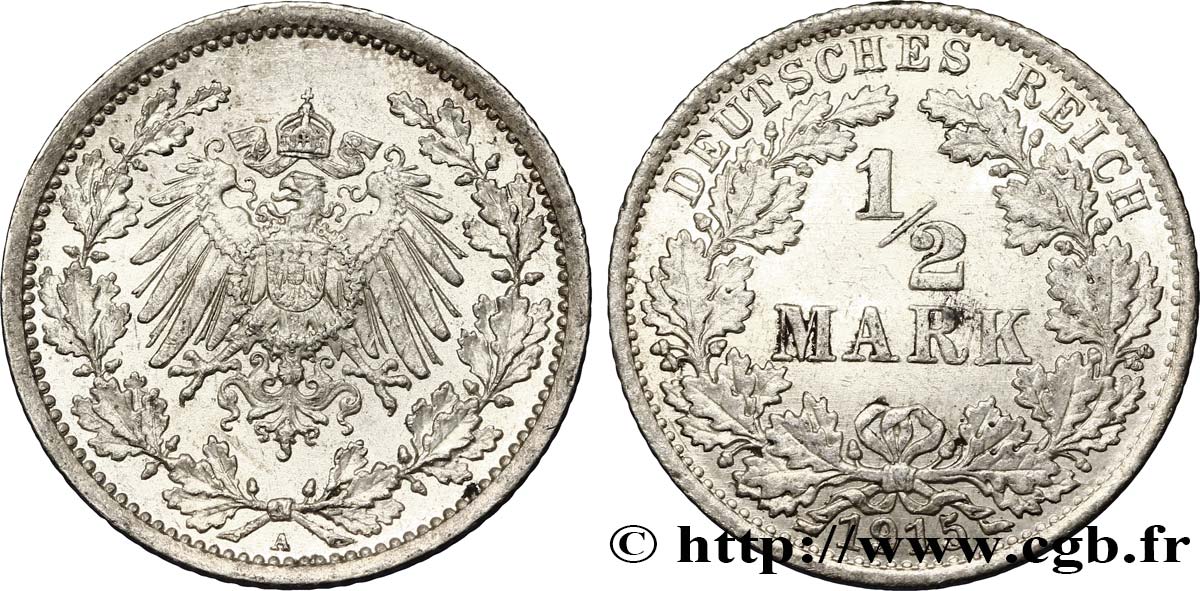 GERMANIA 1/2 Mark Empire aigle impérial 1915 Berlin MS 
