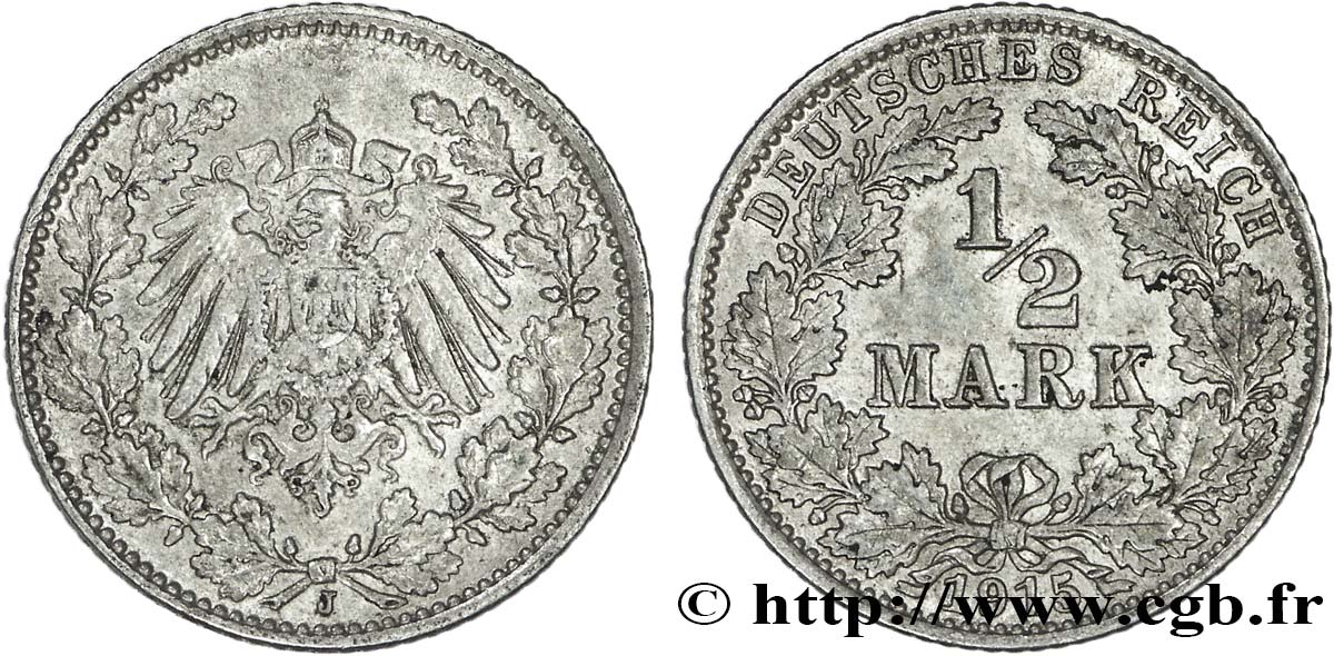 ALLEMAGNE 1/2 Mark Empire aigle impérial 1915 Karlsruhe SUP 