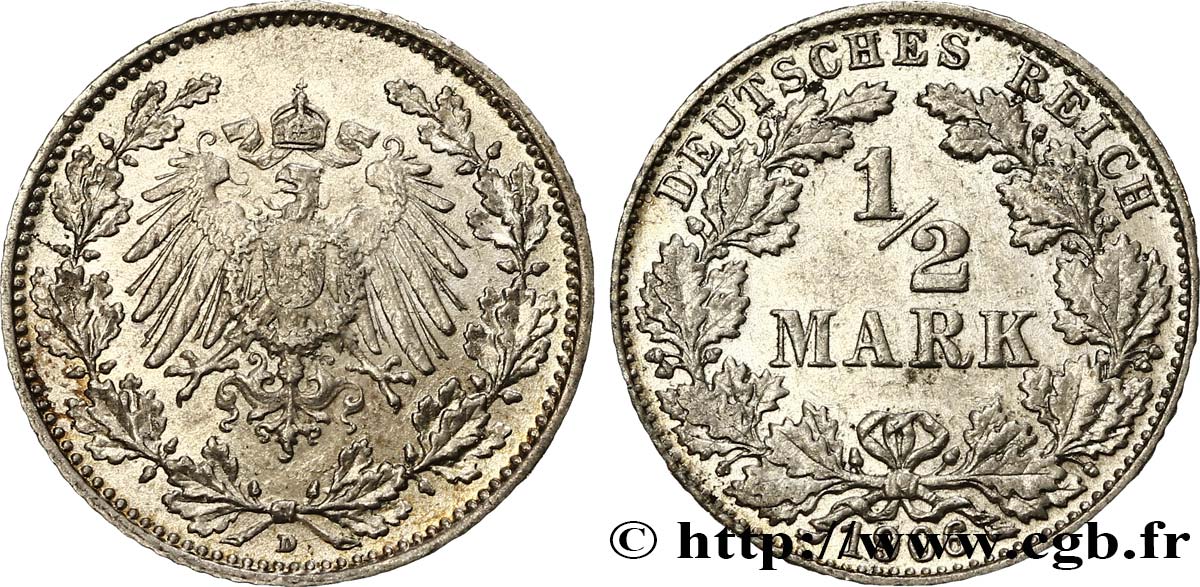 GERMANY 1/2 Mark Empire aigle impérial 1906 Munich AU 