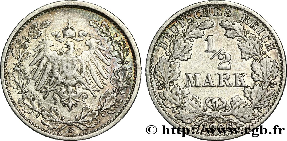 ALLEMAGNE 1/2 Mark Empire aigle impérial 1906 Karlsruhe - G SUP 