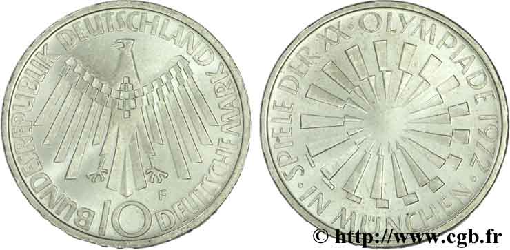 ALLEMAGNE 10 Mark XXe J.O. Munich / aigle type “IN MÜNCHEN” 1972 Stuttgart - F SUP 