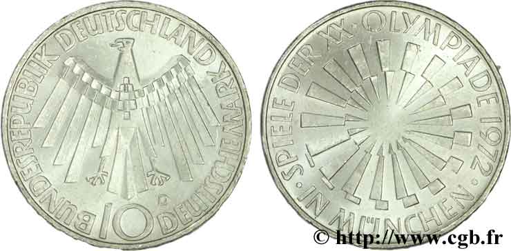 GERMANY 10 Mark XXe J.O. Munich “IN MÜNCHEN” 1972 Munich AU 