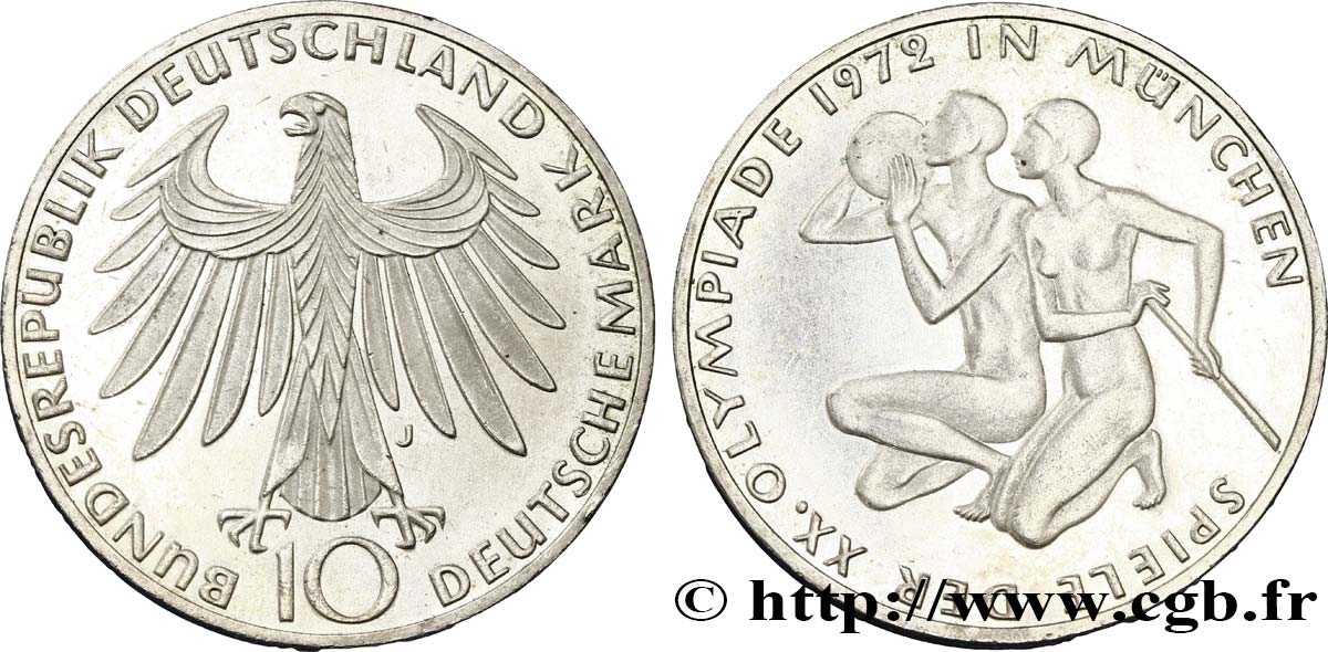 ALLEMAGNE 10 Mark BE (Proof) XXe J.O. Munich : basket-ball et canoeing / aigle 1972 Hambourg - J SUP 