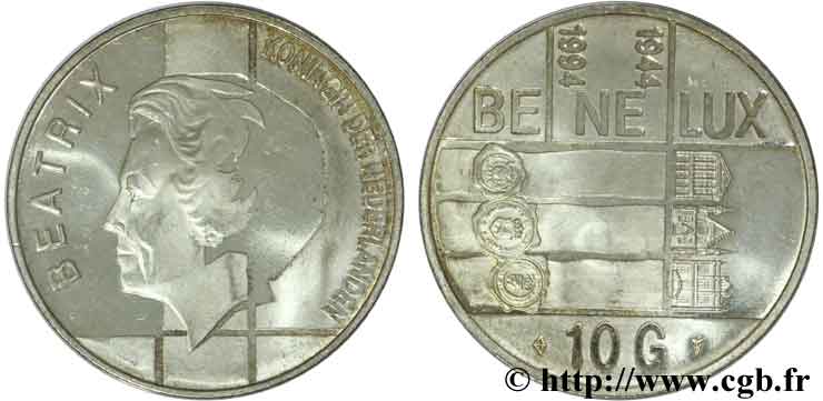 PAYS-BAS 10 Gulden BE reine Béatrix cinquantième anniversaire du traité Bénélux : les trois parlements 1994  SPL 