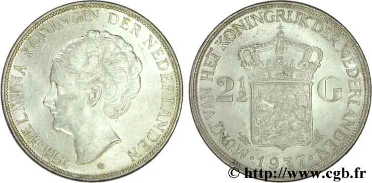 PAYS-BAS 2 1/2 Gulden Wilhelmina 1937 Utrecht TTB+/SUP 