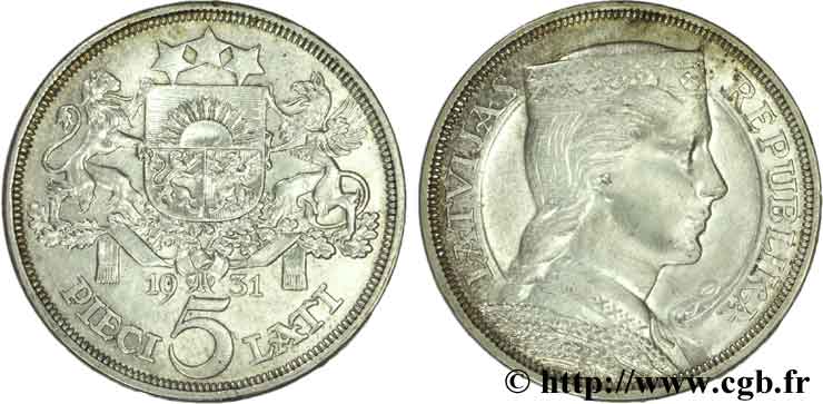 LETTONIE 5 Lati 1931 TTB+