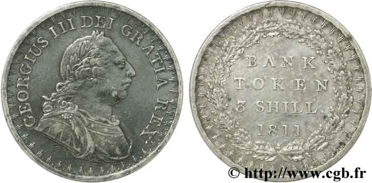 ROYAUME-UNI 3 Shillings Georges III Bank token 1811  TTB 