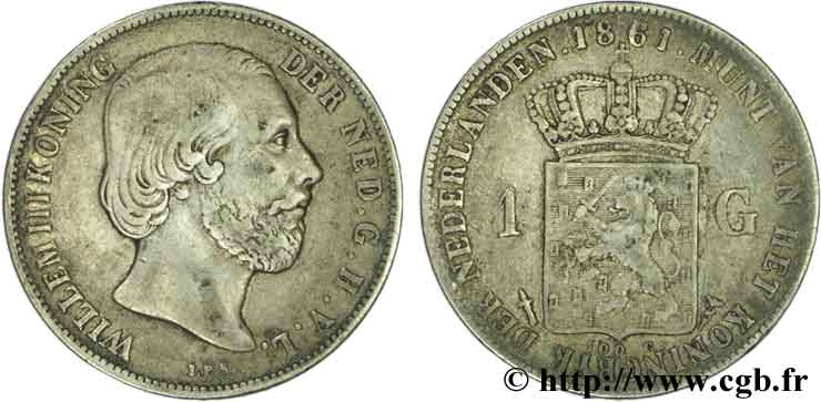 PAYS-BAS 1 Gulden Guillaume III 1861 Utrecht TB+ 
