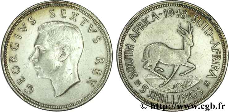 AFRIQUE DU SUD 5 Shillings Georges VI / springbok 1948 Pretoria TTB 