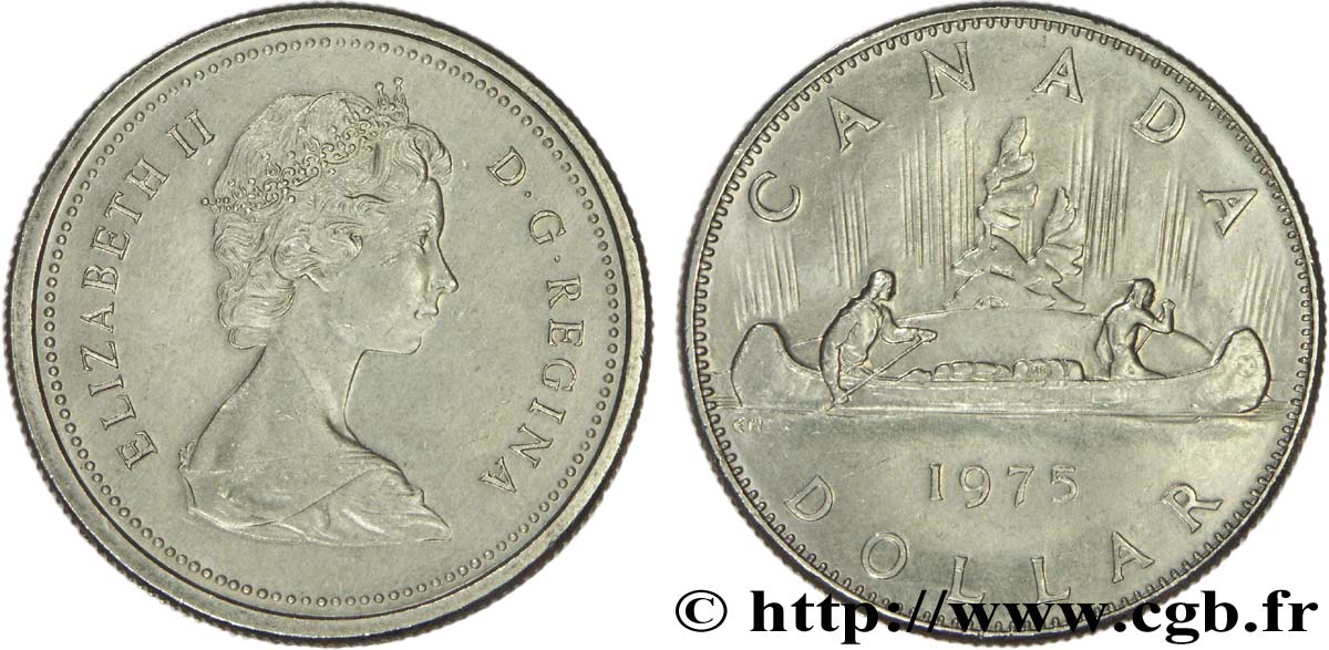 CANADA 1 Dollar Elisabeth II / indiens et canoe 1975  TTB+ 