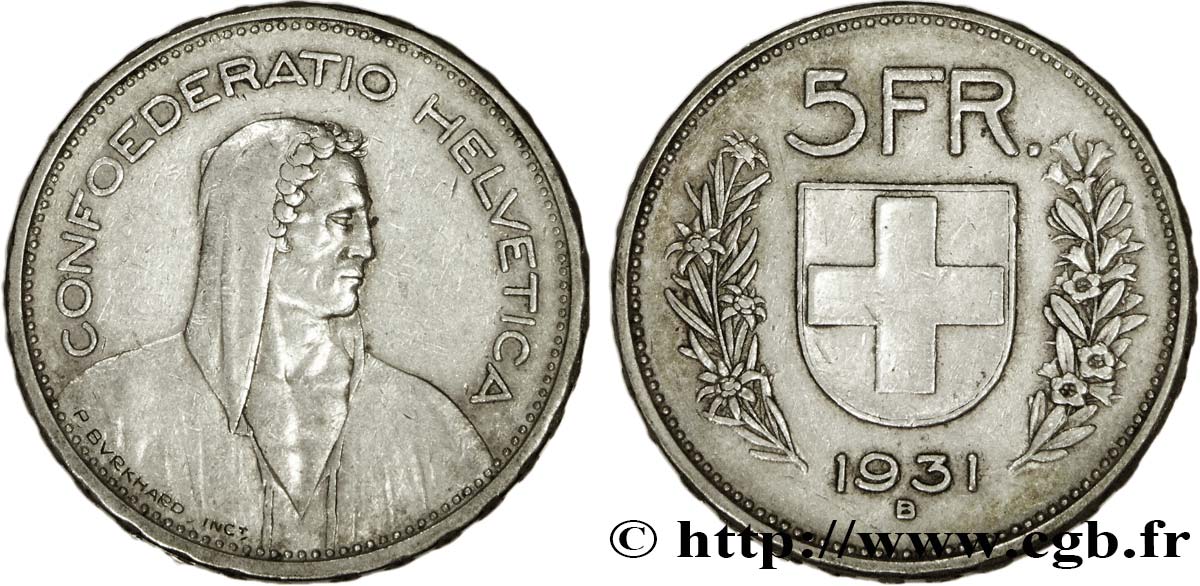 SWITZERLAND 5 Francs Berger des alpes 1931 Berne - B XF 