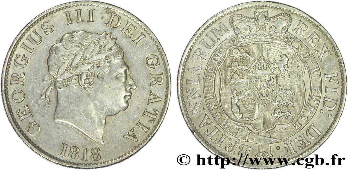 ROYAUME-UNI 1/2 Crown Georges III / emblème 1818  SUP 