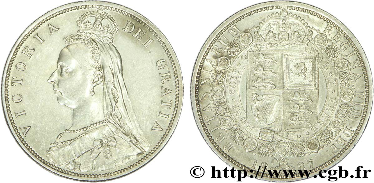 ROYAUME-UNI 1/2 Crown Victoria buste du jubilé 1887 Londres SUP 