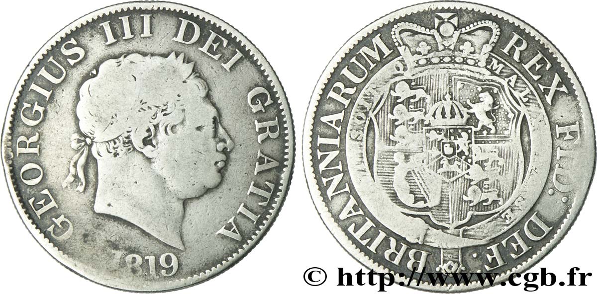 ROYAUME-UNI 1/2 Crown Georges III / emblème 1819  TB 