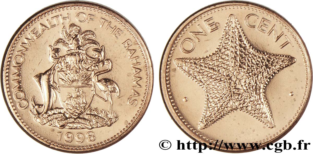 BAHAMAS 1 Cent emblème / étoile de mer 1998  SPL 